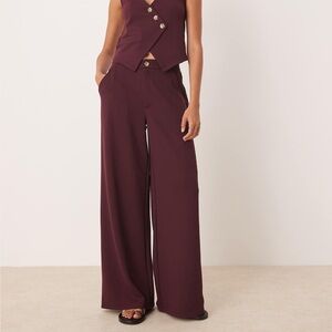 Maroon Jersey Twill Wide Leg Trousers